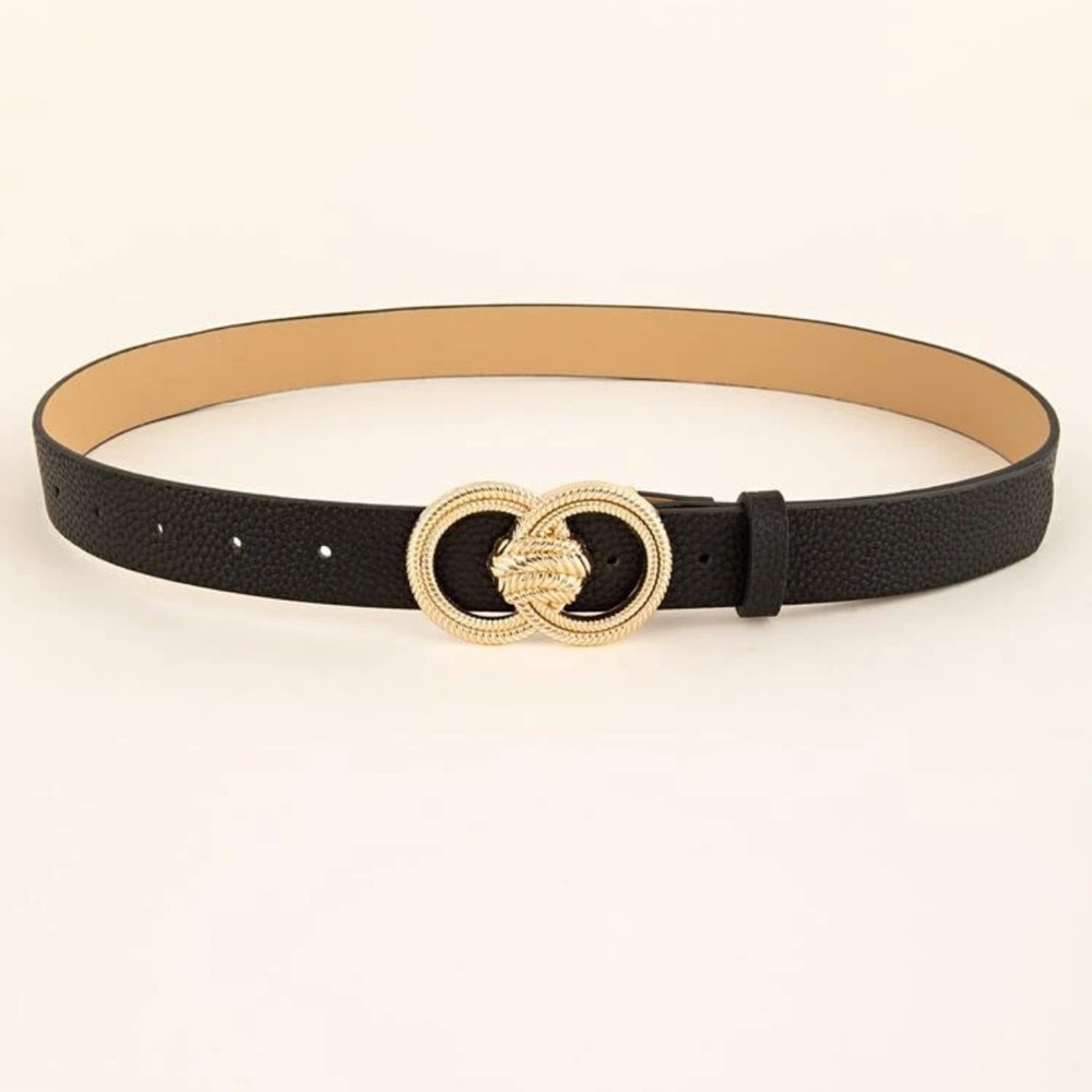 Vegan leather gold circle rope braided charm belt white - Picture 6 of 7